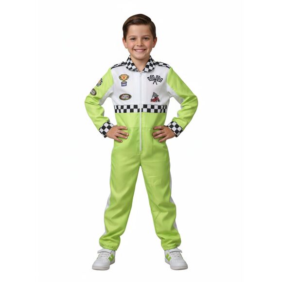 🏎️ Race Car Driver Costume Neon Green 6-7 Yrs NIP - Picture 1 of 8